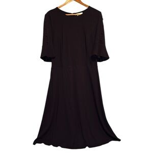 Boden Alexis Black Button Flute Sleeve Midi Dress women flare knit zipper